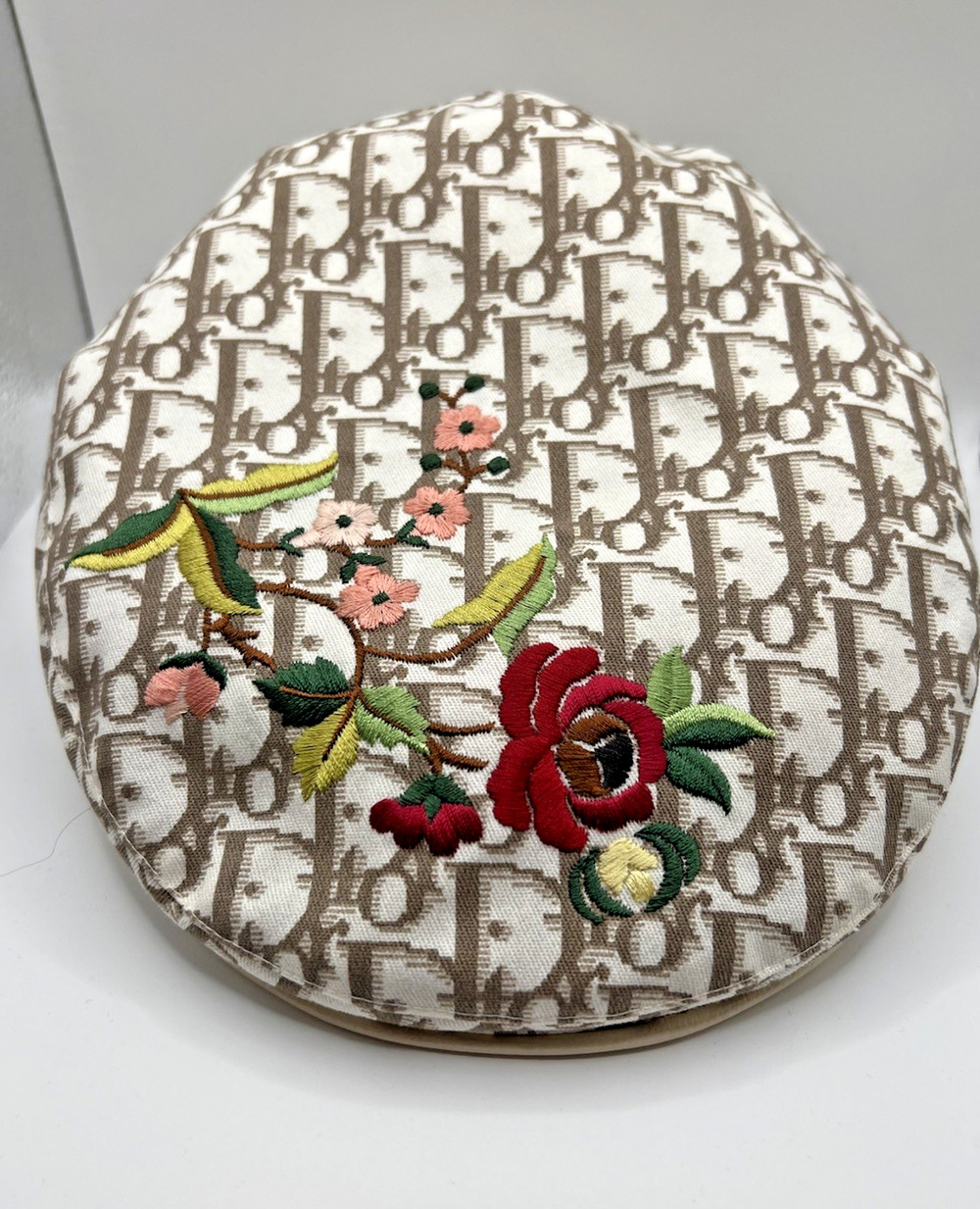 Vintage Dior John Galliano Floral Embroidered Monogram Newsboy Cap Hat Size 57